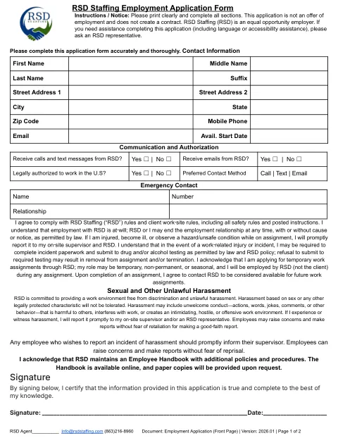 First page preview — Employment Application