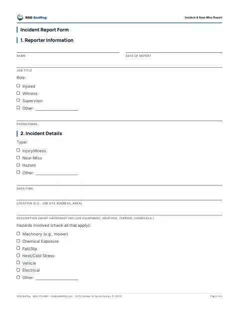 First page preview — Incident & Near-Miss Report